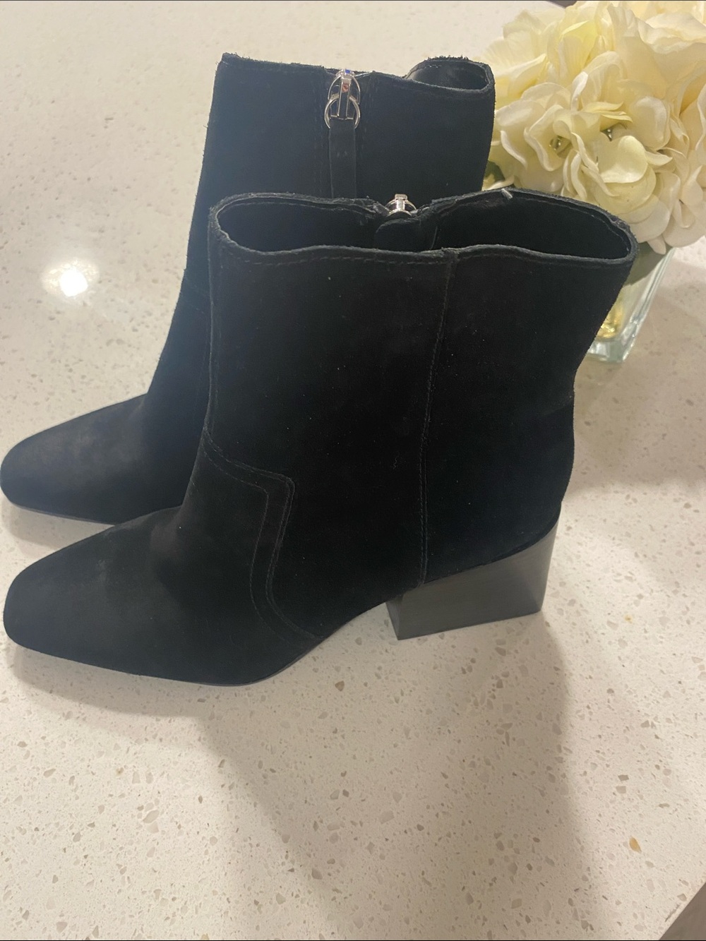 Blondo Black Suede waterproof Block Heel Ankle Boots
